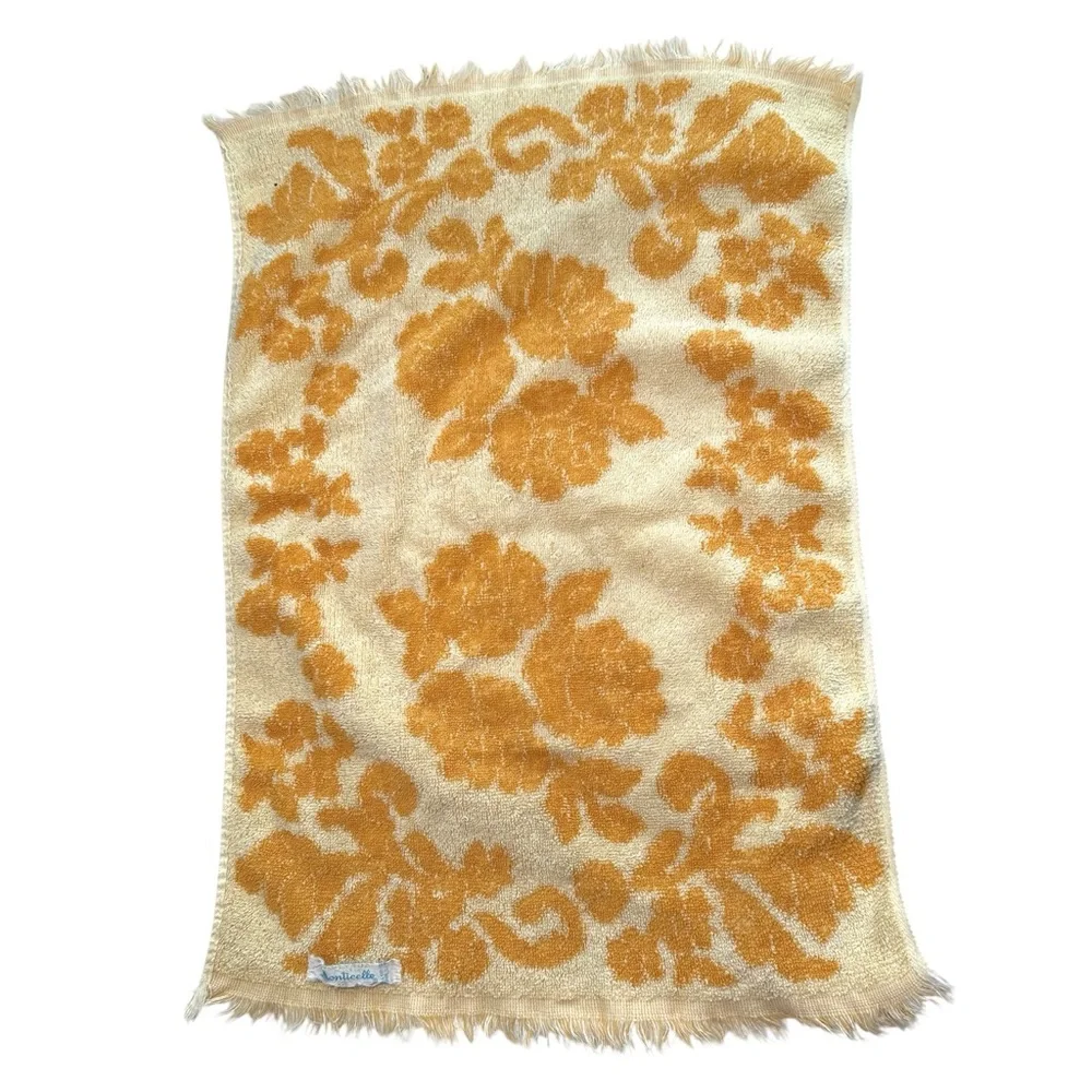 Vintage 70s Floral Hand Towel Mod Kitchen Bathroom Cotton Linens Monticello USA